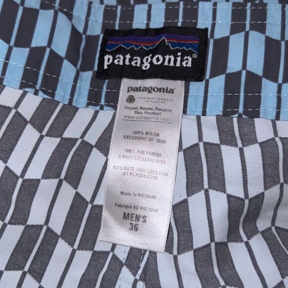 Mens PATAGONIA Wavefarer Blue Geometric Board Shorts Trunks 36 - Picture 3 of 5